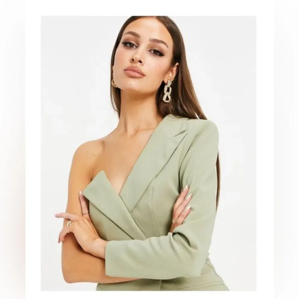 Lavish Alice One Shoulder Blazer Cocktail Mini Dress in Sage Green size 2 (US)